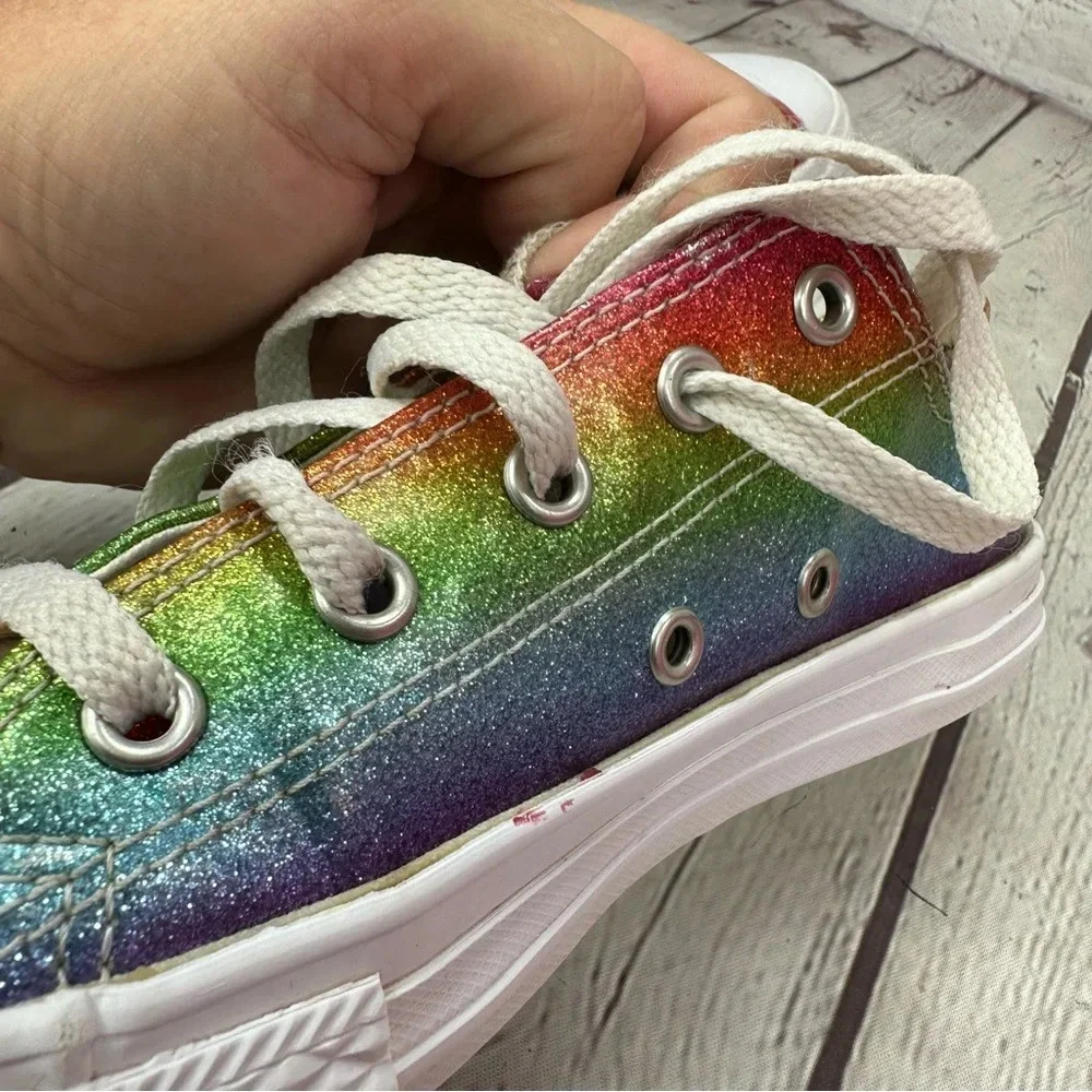 converse all star rainbow glitter low tops kids youth sz 2 ROYGBIV